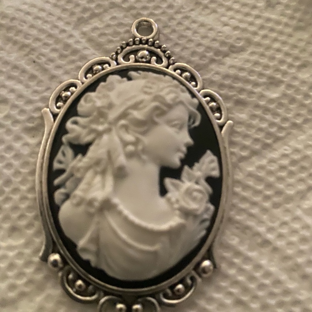 Hand Carved Cameo  Necklace in Sterling Silver